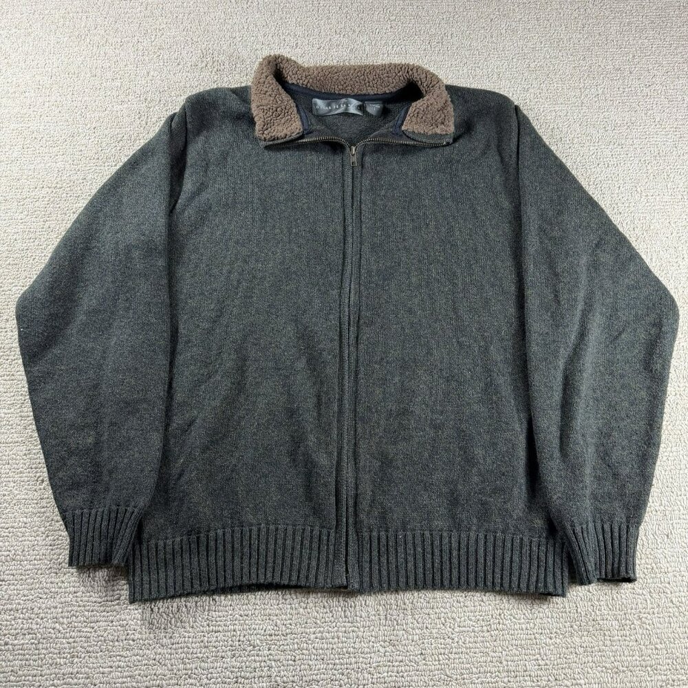 Oscar De La Renta Sherpa Collared Full Zip Sweater Green Men’s Size Large